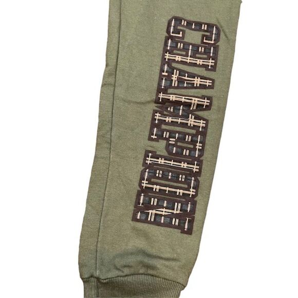 Champion Logo Leg Sweatpants Joggers Olive Green Drawstring Elastic Size Small - Picture 2 of 10